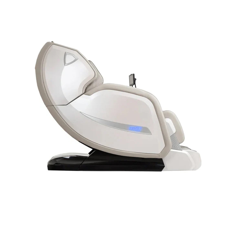 Titan 4D Advent Massage Chair in ivory in upright seated position