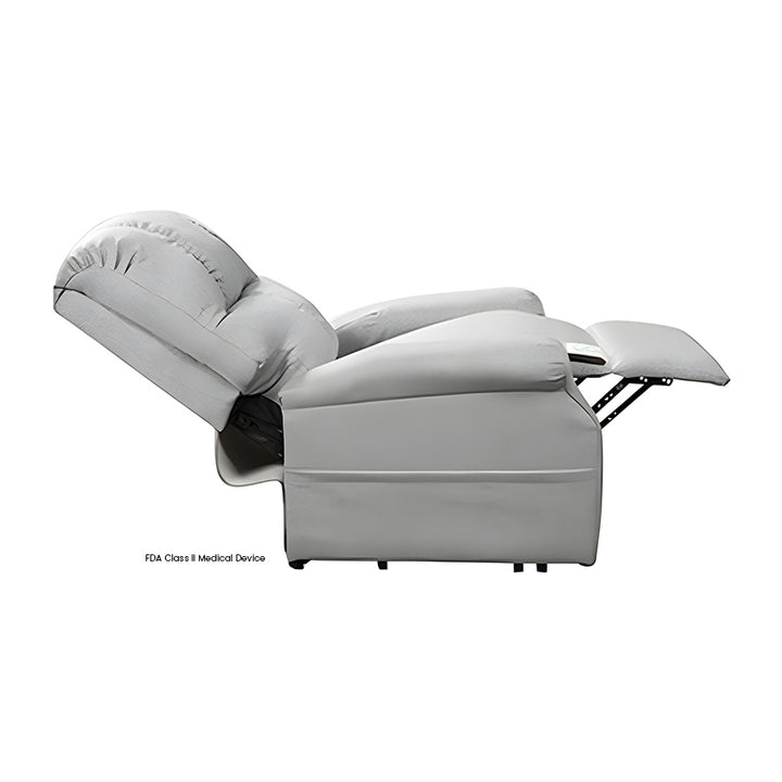Mega Motion MM-2001 Pocono 3 Position Lift Chair in Cement color shown fully reclined in a lay-flat sleep position.