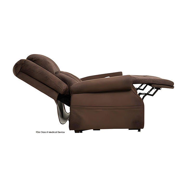 Mega Motion MM-7001 Vance 3 Position XL Lift Chair in Cafe Color in a Lay-Flat position which allows the muscles to relax, allowing your discs that separate your vertebrae to expand.