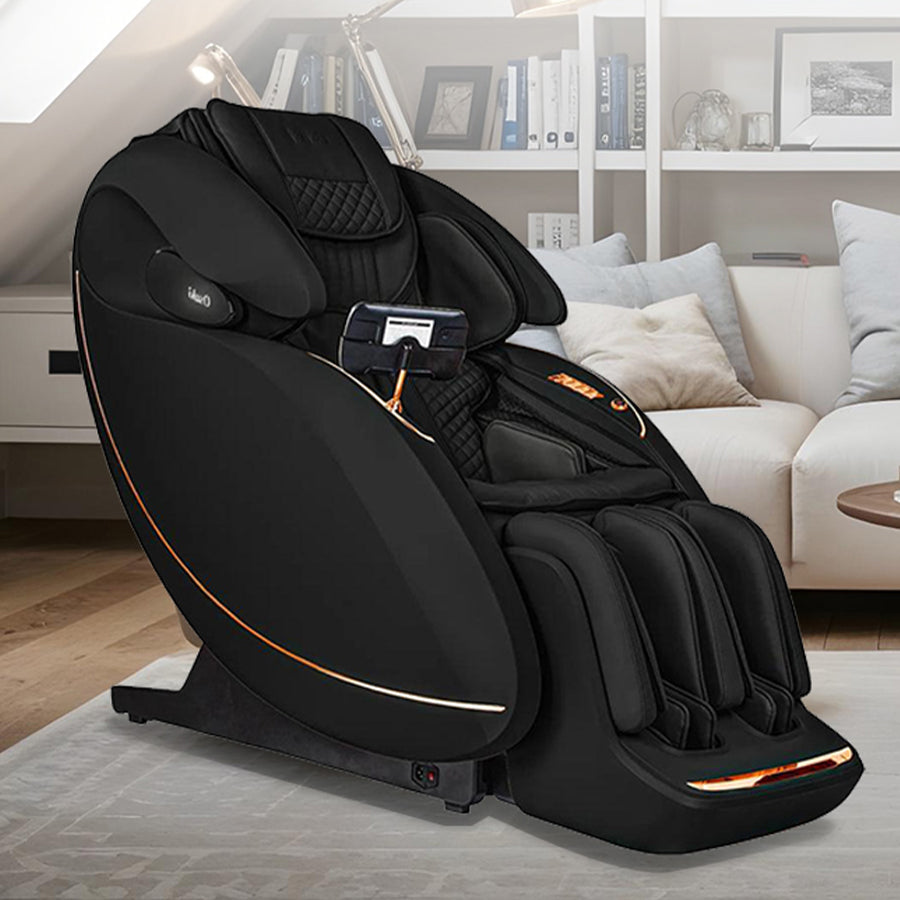 Osaki Solis 4D massage chair in black in contemporary living room from Wish Rock Relaxation.