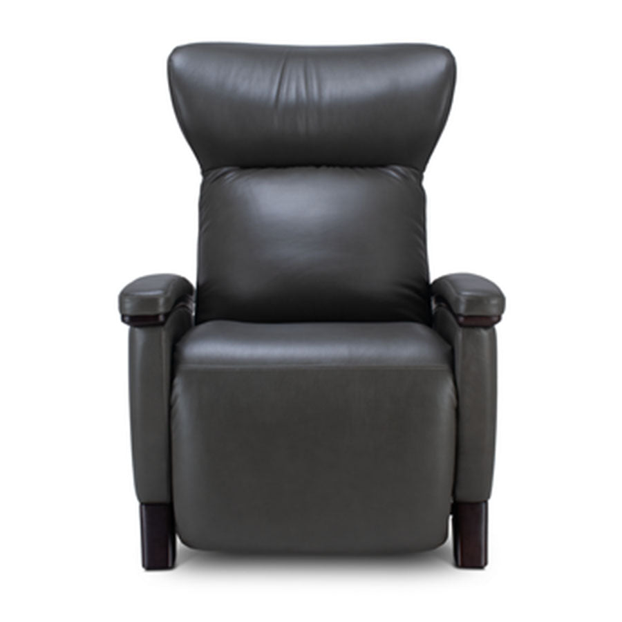 Svago Motion Mastery Lounge Chair (SV700) X2-701 in gray leather with dark frame shown from the front.
