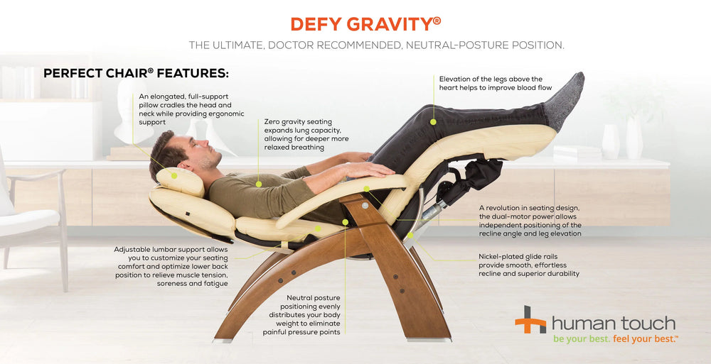 Human Touch Perfect Chair PC-420 Classic Manual Plus in walnut / ivory premium leather padset detailed product guide