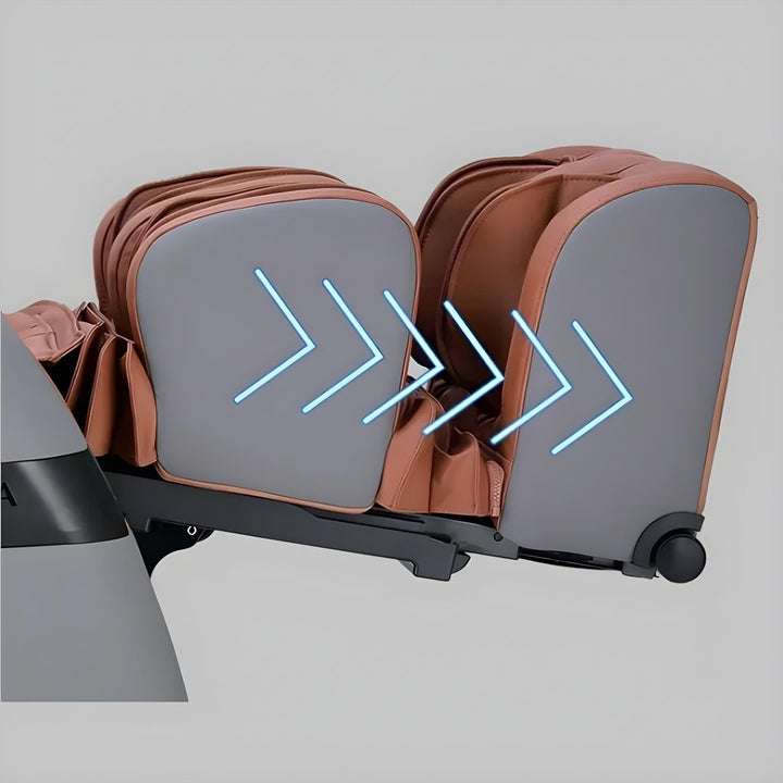 Ogawa Master Drive LE (OG 8100) close-up of extending footrest with calf and foot massage compartments