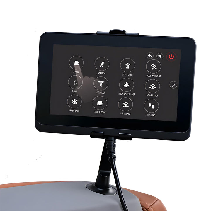 Ogawa Master Drive LE (OG 8100) touchscreen with preset massage programs including spine care and stretch