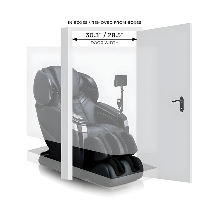 Ogawa Master Drive AI 2.0 4D Massage Chair (OG 8801) showing door clearance for delivery.