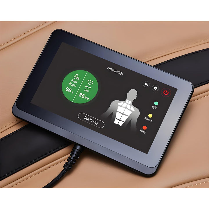 Ogawa Master Drive AI 2.0 4D Massage Chair (OG 8801) featuring Chair Doctor Powered by AI displaying health scan with blood oxygen and heart rate.