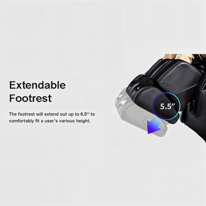 Osaki OS-Pro Yamato Massage Chair footrest extends up to 6.5 inches for personalized leg support. 