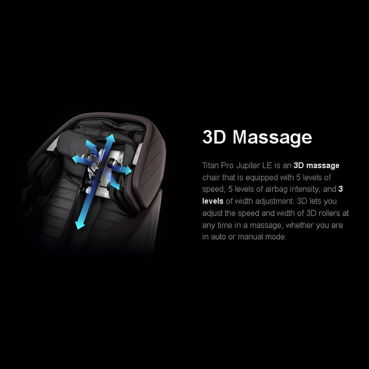 Titan Pro Jupiter LE Premium Massage Chair 3D roller system showing vertical and horizontal movement from Wish Rock Relaxation.
