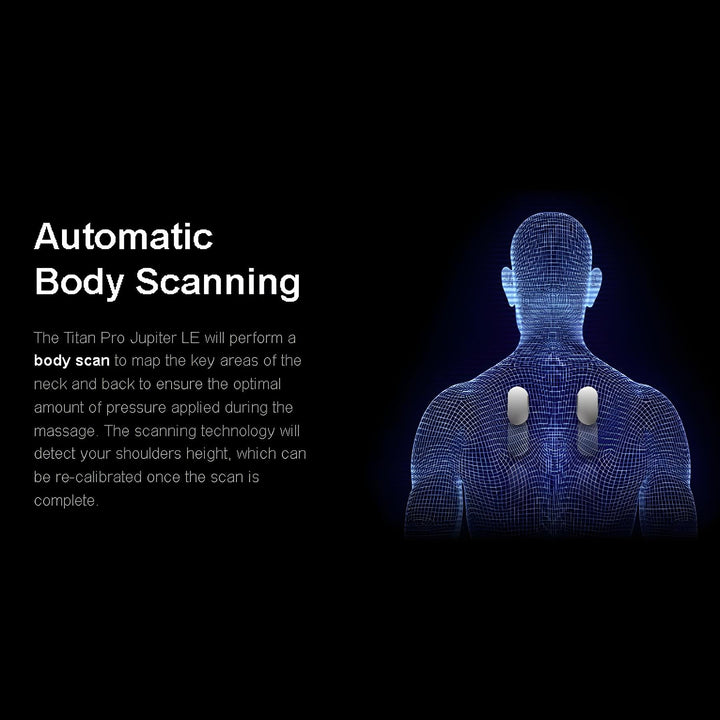 Titan Pro Jupiter LE Premium Massage Chair automatic body scan feature  showing 3D back mapping from Wish Rock Relaxation