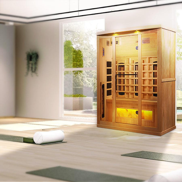 Golden Designs 3-Person Full Spectrum PureTech™ Near Zero EMF FAR Infrared Sauna - Canadian Hemlock - Wish Rock Relaxation